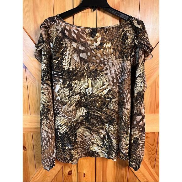 Marc Bouwer Flutter Draped Ruffle Long Sleeve Multi Printed Top Size XL (2843) - Picture 6 of 7